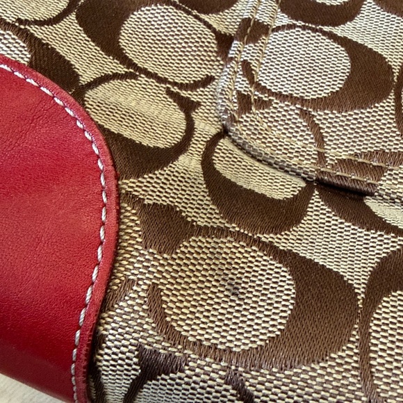 Vintage Coach Logo Canvas with Red Leather Tote Bag - Picture 10 of 12